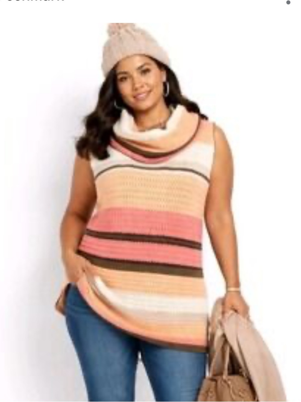 Dana Buchman Sleeveless Cowl-Neck Sweater Vest in Pink, Cream & Peach Stripes